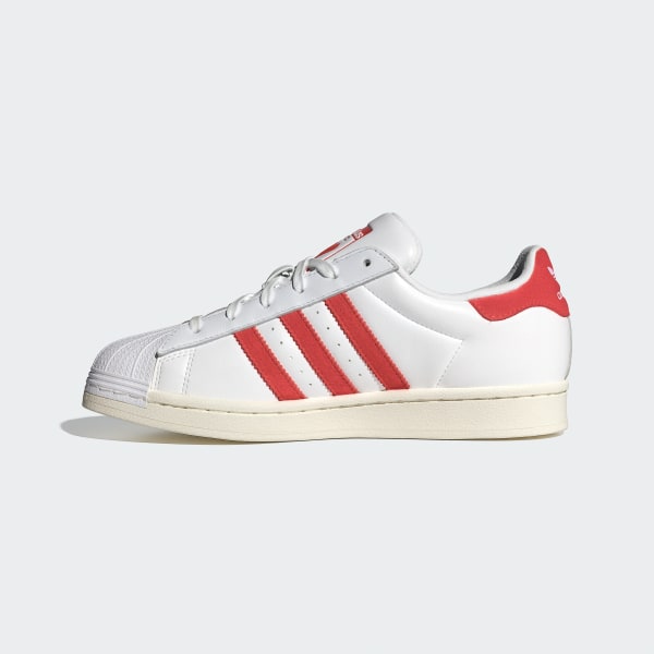 Adidas superstar white red stripes sales