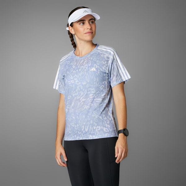 Abu-abu Tee Own the Run CLIMACOOL 3-Stripes
