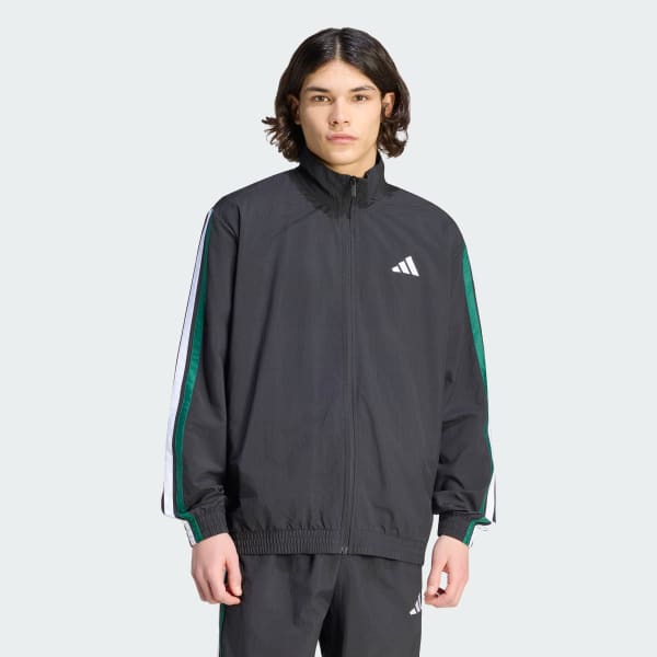 Negro Chamarra Deportiva Essentials 3 Franjas Tejida