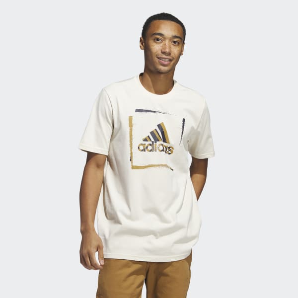 Beige Two-Tone Stencil Short Sleeve Graphic Tee