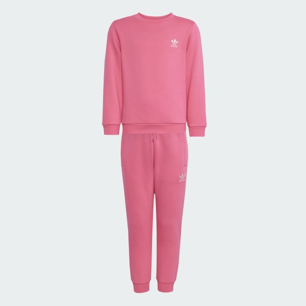 สีชมพู ชุดเสื้อคอกลมและกางเกงสำหรับเด็ก