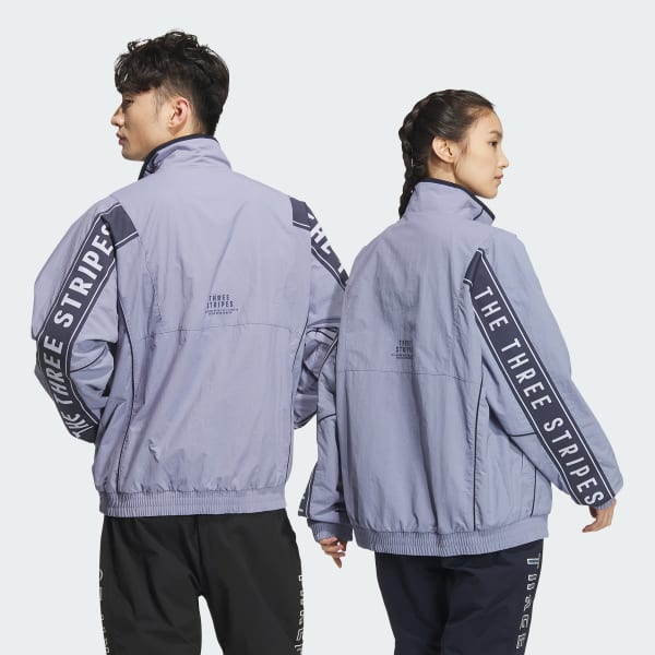 Fioletowy Wording Loose Fit Wrinkled Nylon Woven Brushed Tricot Lined Track Top (Gender Neutral)