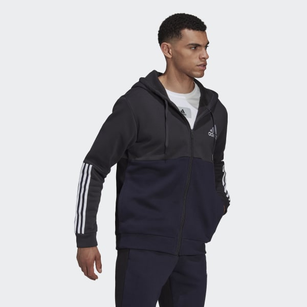 Grau Essentials Colorblock Fleece Kapuzenjacke