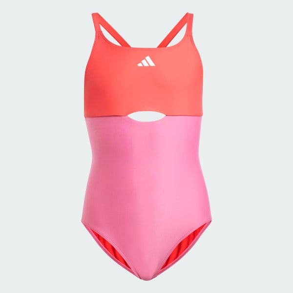Pink Colorblock X-Back Swimsuit Kids