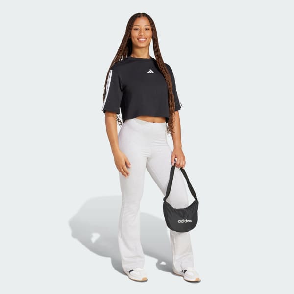 Preto Essentials Camiseta Solta de Algodão Três Listras