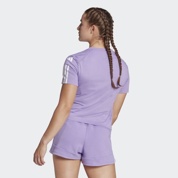 adidas Train Essentials Train Cotton 3-Stripes Crop T-Shirt - Purple ...