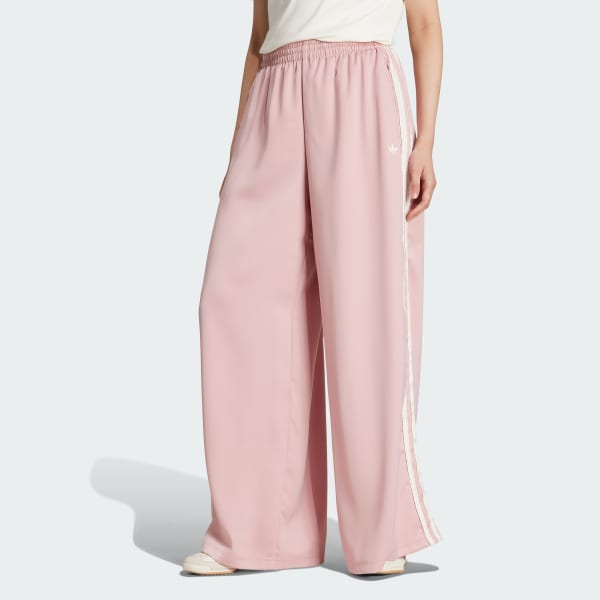 Ροζ Παντελόνι adidas Originals Satin Wide Leg Ruffle 3-Stripes