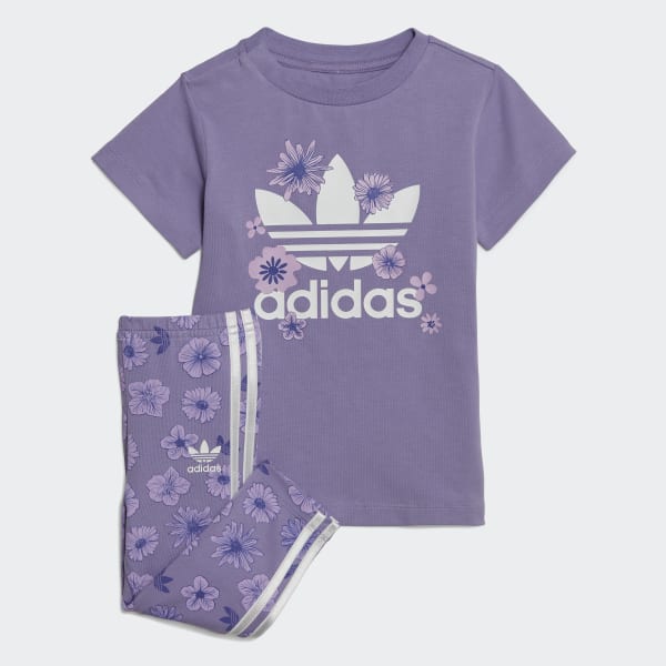 Inolvidable Cenar banjo Conjunto camiseta y mallas Floral - Violeta adidas | adidas España