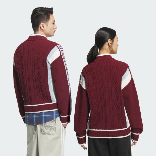 Burgundy 레트로 리믹스 가디건(젠더 뉴트럴)