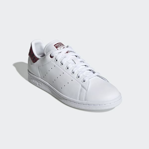 adidas originals leopard print stan smith trainer in white and maroon