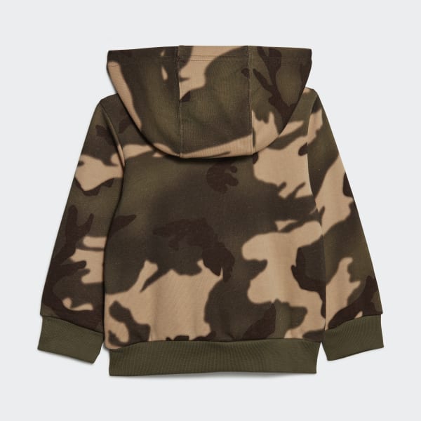 Beige Conjunto de Polera con Capucha Camo con Cierre Frontal