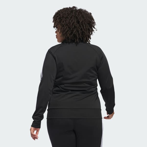 Black Essentials Warm-Up Tricot Slim 3-Stripes Track Jacket (Plus Size)