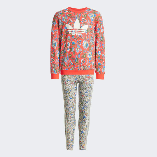 Rod adidas Originals x Liberty London Crew Kids leggings sæt