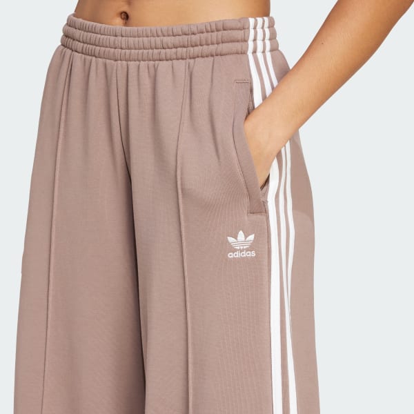 adidas 3-Stripes Loose French Terry Wide Leg Pants - Brown