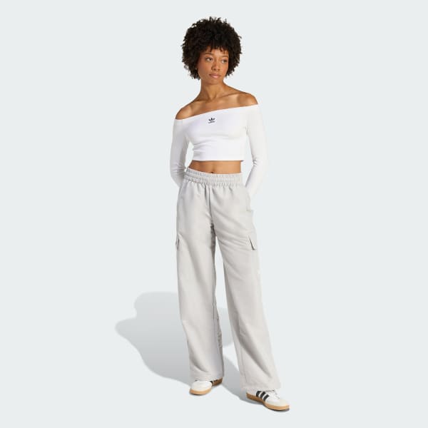 bílá TRIČKO ESSENTIALS RIB OFF SHOULDER LONGSLEEVE