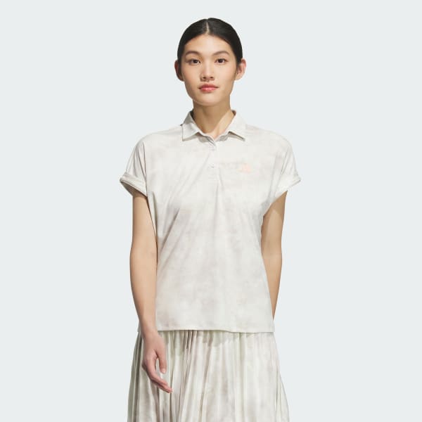 สีขาว เสื้อโปโลแขนสั้นพิมพ์ลายทั้งตัว