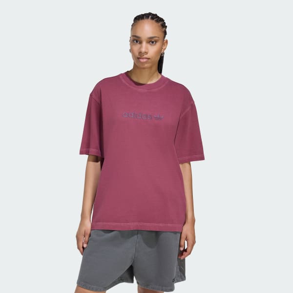 Burgundy Essentials Linear Boyfriend Tee Oversized Washed