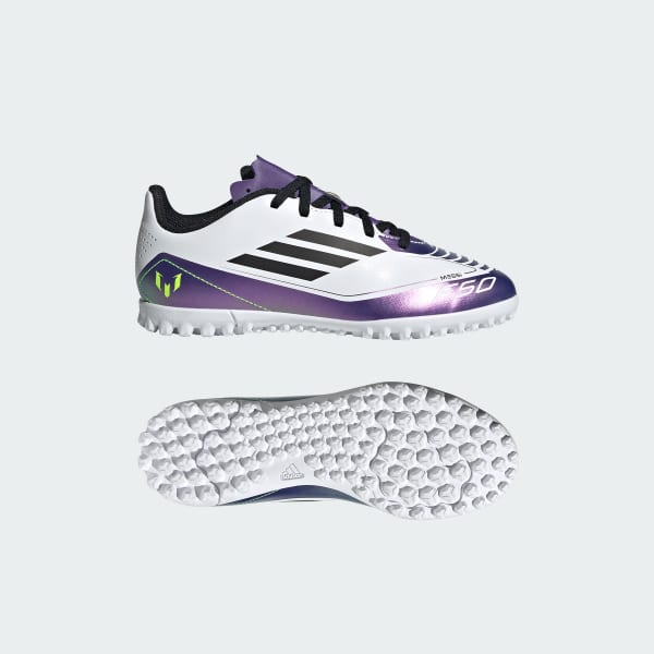 Blanco Zapatos de Fútbol Messi F50 Club Pasto Sintético Kids