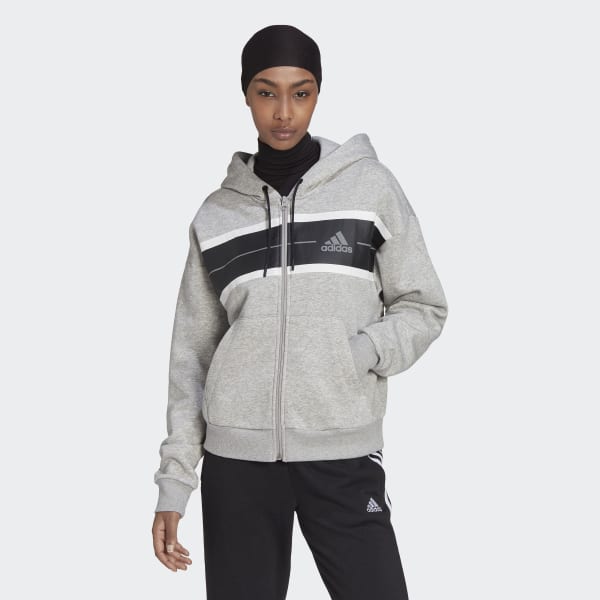 Grijs Essentials Pinstripe Block Fleece Loose Fit Ritshoodie HQ542