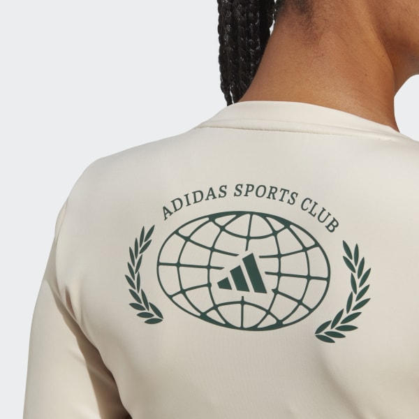Beige Sports Club Long Sleeve Crop T-shirt
