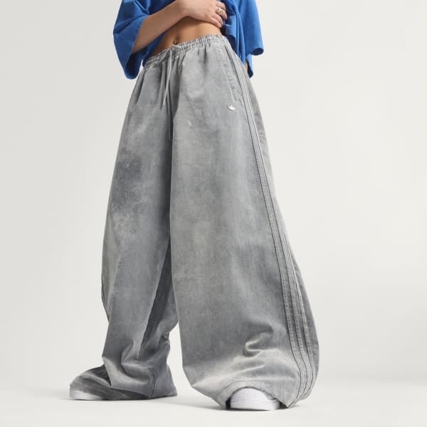 Gris Pants Deportivos Firebird Oversize de Sarga Cepillada