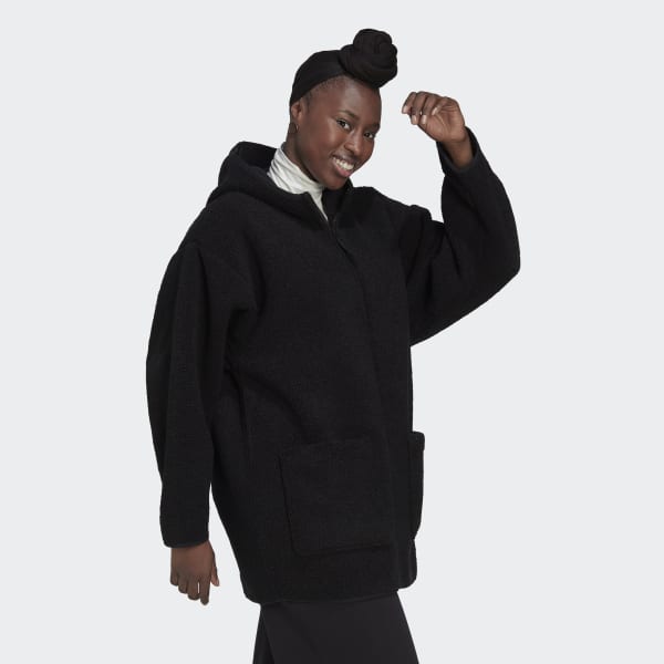 cierna Tepláková bunda Polar Fleece Long Hooded