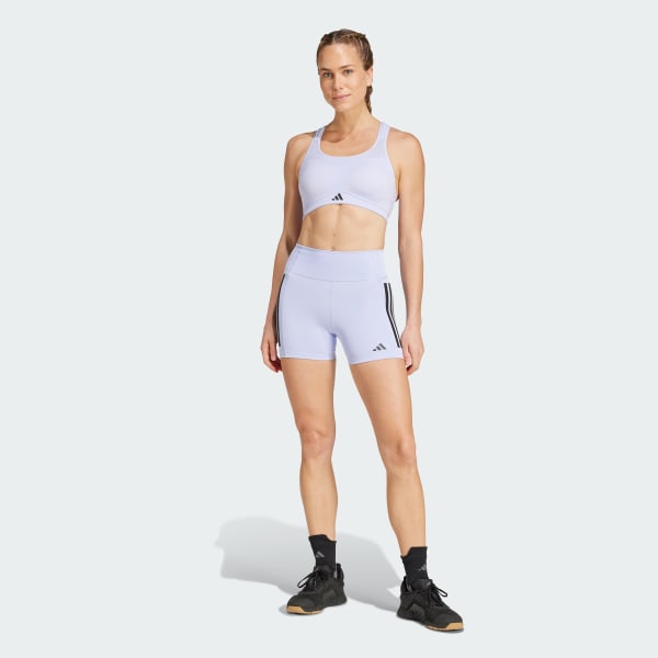 adidas Optimé 3-Stripes 1/4 Short Leggings Purple adidas UK