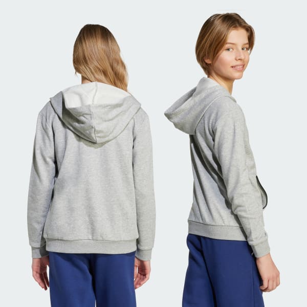 Grigio Felpa con cappuccio a zip intera per bambini, grafica collegiale Essentials stagionale