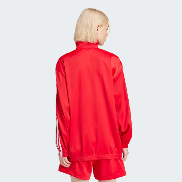Red Loose Satin Track Top
