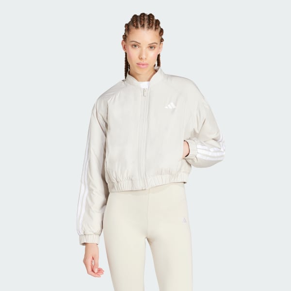 Bege Jaqueta Bomber Cropped Isolamento Essentials Três Listras