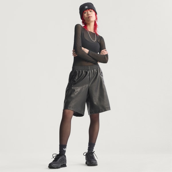 ★adidas originals★W PLEATHER FIREBIRD OVERSIZED JORT★ adidas Pleather Firebird Oversized Jort - Black | Free
