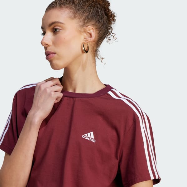 adidas Essentials 3 Stripes Single Jersey Crop Top Burgundy