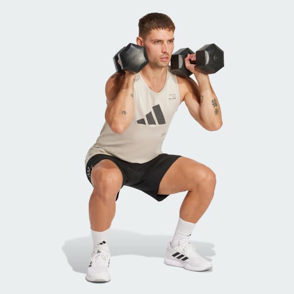 Beige Camiseta sin Mangas Estampada All-Gym Category