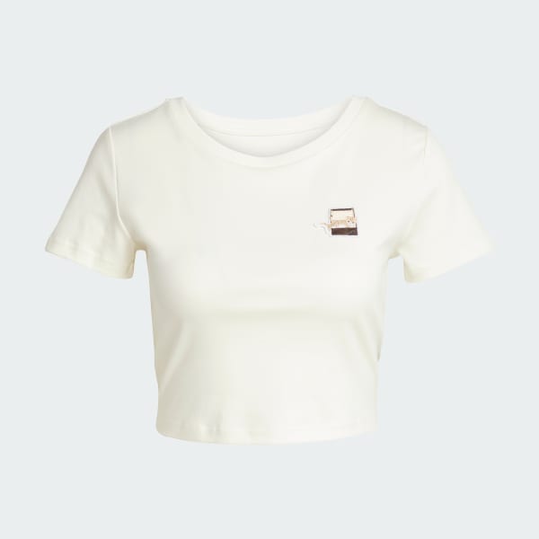 Putih T-Shirt Grafis Cat Patch Crop