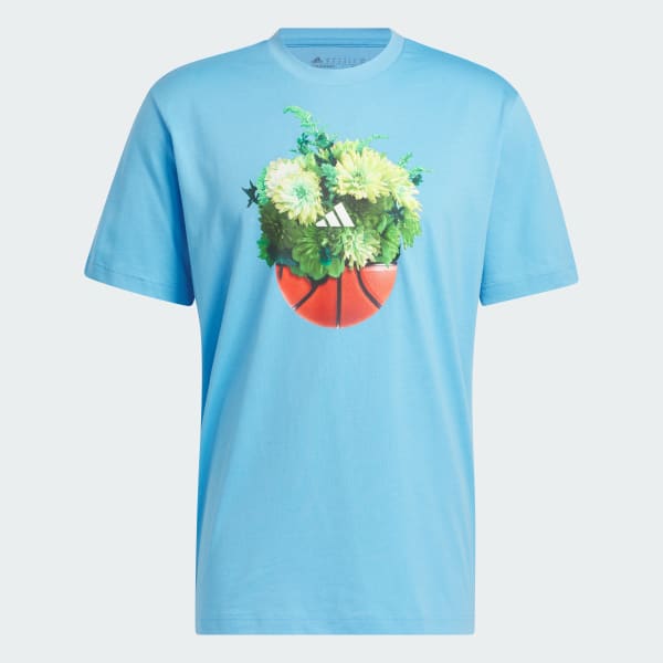 Azul Camiseta Estampada Floral Hoops