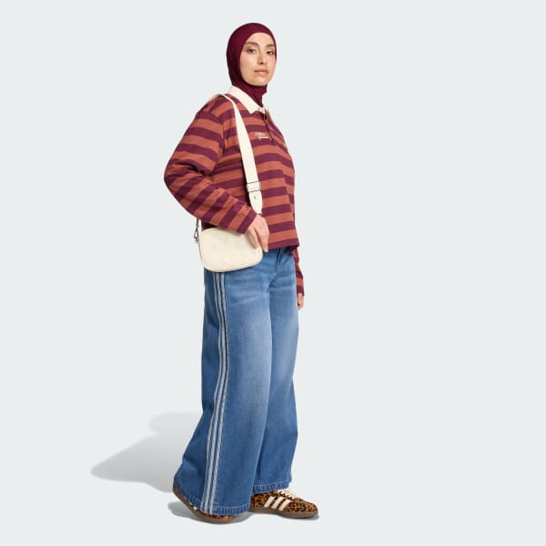 Purpurová adidas ORIGINALS ATHL DEPT STRIPED LONGSLEEVE GRAPHIC POLO T-Shirt