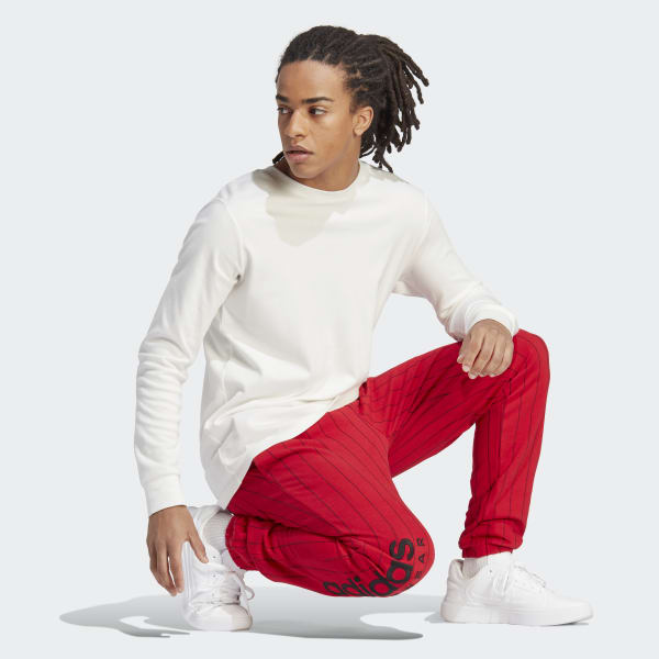 Rouge Pantalon en molleton à fines rayures