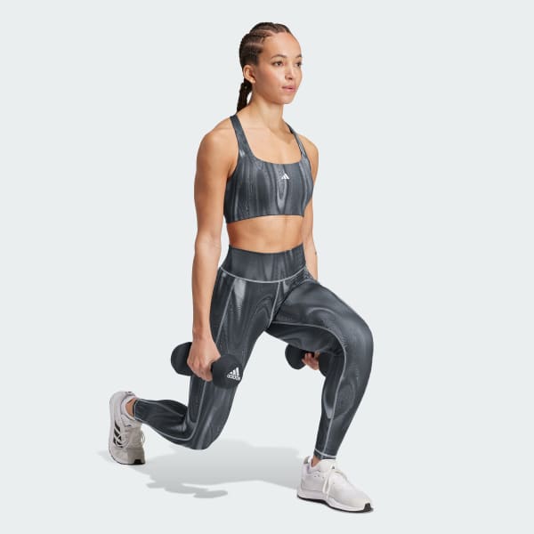 Grey Powerimpact Training Medium-Support 3-Stripes Bra