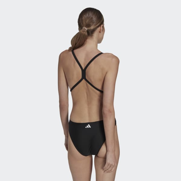 Black 3 Bar Logo Print Swimsuit