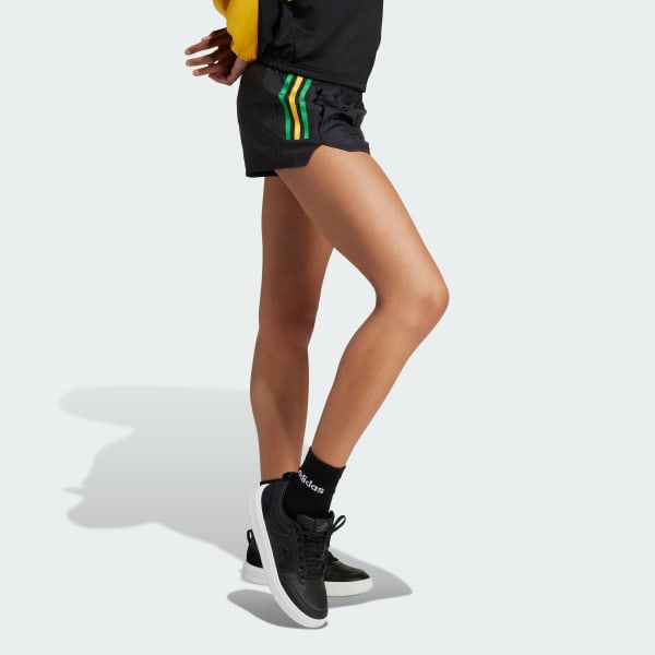 Adidas black shorts with yellow stripes hotsell