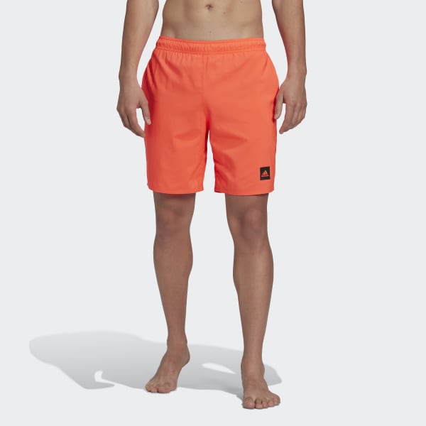 Red Classic-Length Solid Swim Shorts