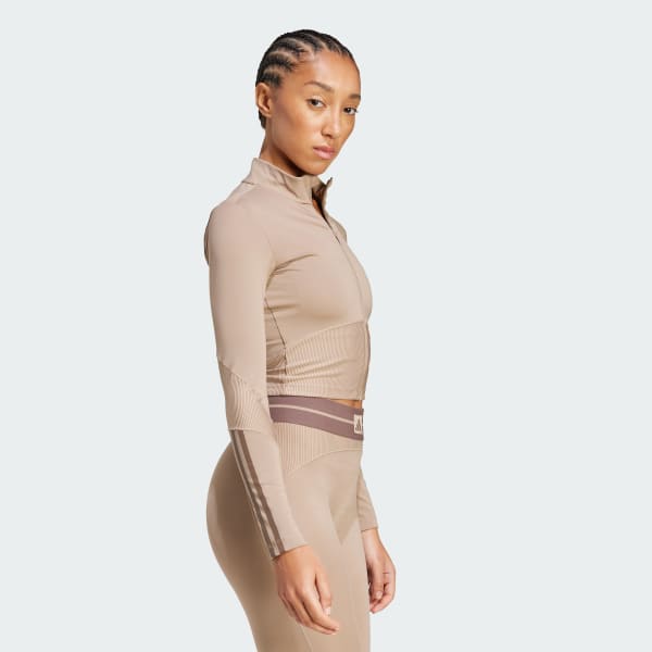 Marron Chaqueta Hyperglam Rib Zip Thru