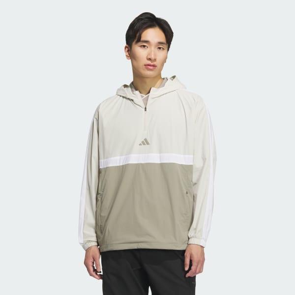 ベージュ 【ゴルフ】クオータージップ　フード　プルオーバー 長袖