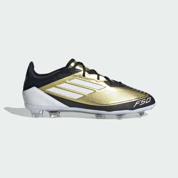 Adidas F50 Pro Messi Firm Ground Kids Soccer Cleats Kids Gold Metallic Cloud White Core Black 13.5K