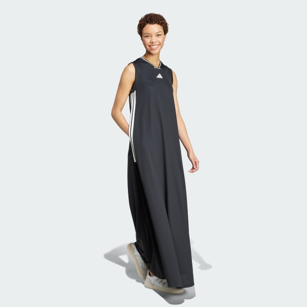 Schwarz Tiro Cut 3-Streifen Soft Mesh Long Kleid