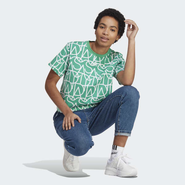 Green Allover adidas Graphic Boyfriend Tee
