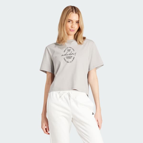 สีเทา เสื้อยืดพิมพ์ลาย Brand Love Signature