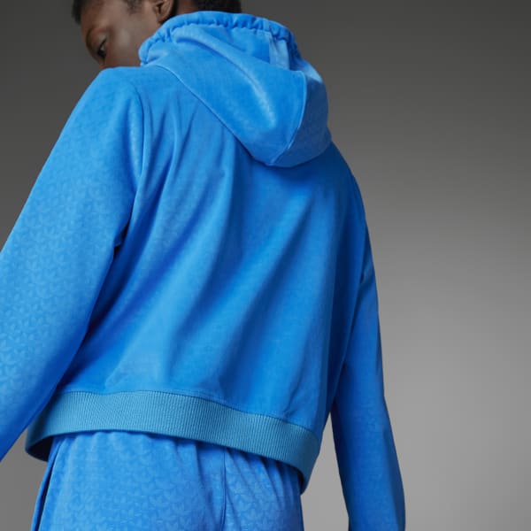 adidas Velour Monogram Zip-up Hooded Jacket in Blue
