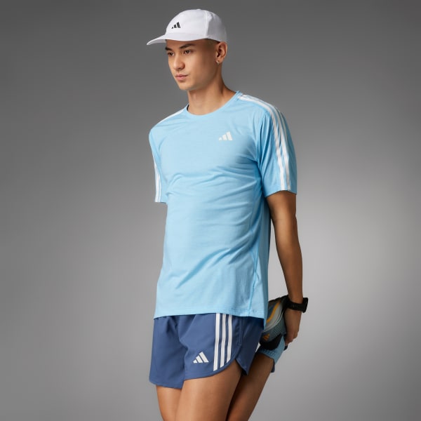 adidas Own the Run 3-Stripes Tee - Blue | Men's Running | adidas US