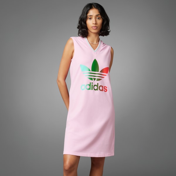 adidas Adicolor 70s V-Neck Dress - Pink | adidas Singapore